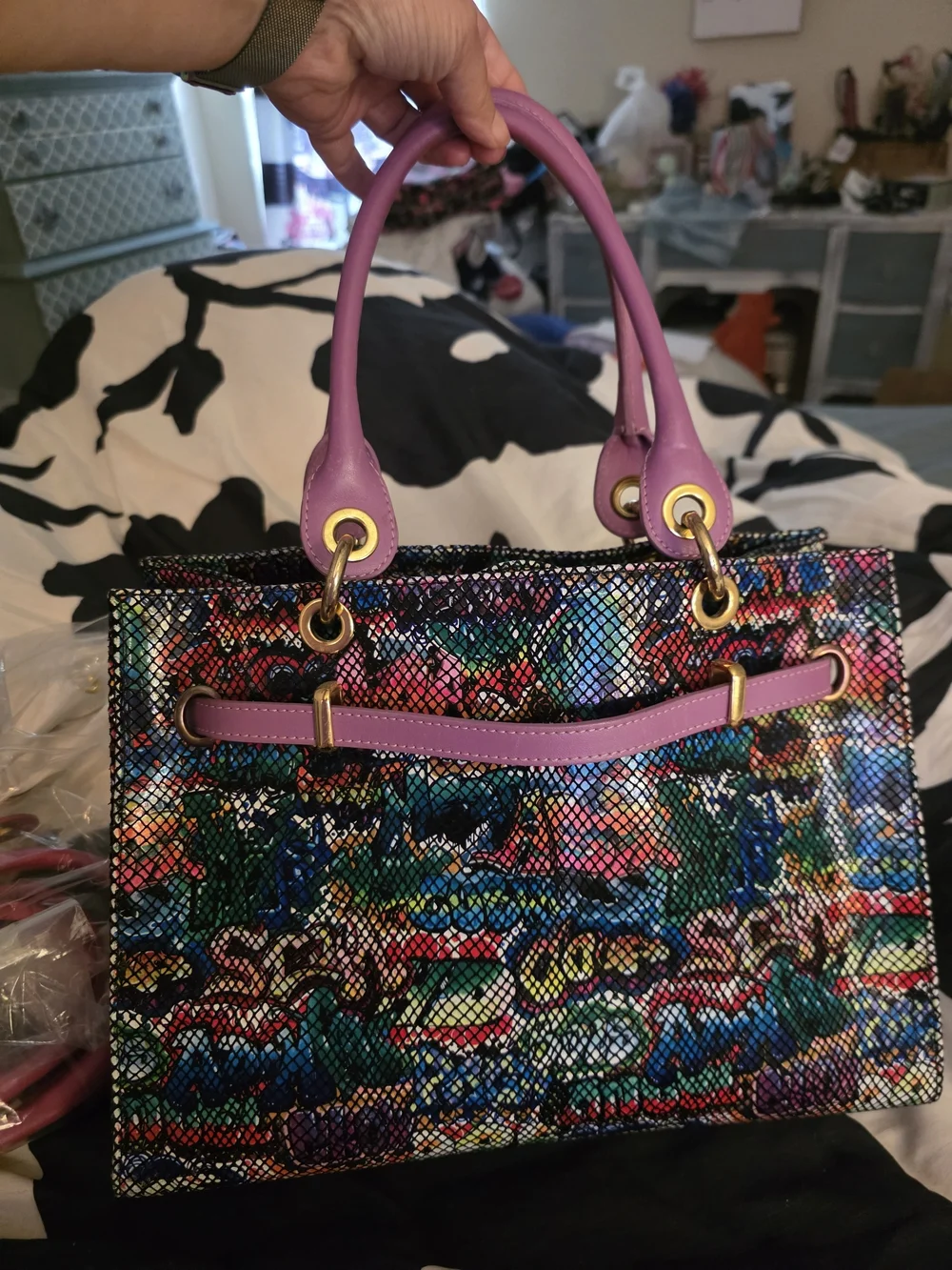 Tirisi Handmade Leather Multicolor Graffiti Satchel w/ Changeable Handles